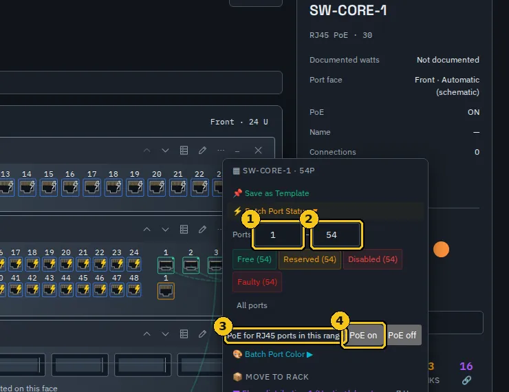 Batch Port Status with the PoE option.