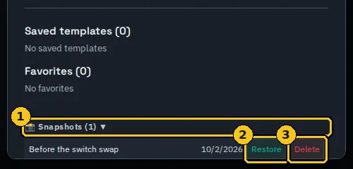 Snapshot list in Settings.