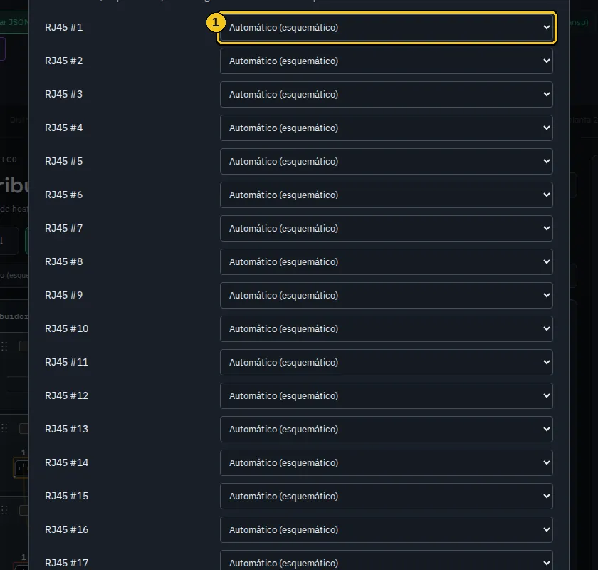 Configurar caras: una fila por puerto.